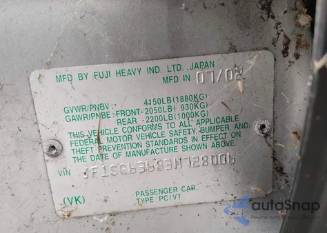 2003 Subaru Forester X z USA, uszkodzony, nr VIN JF1SG63683H728006